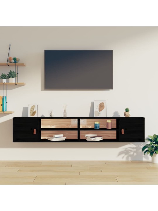 Nástěnné skříňky 2 ks černé 80x30x30 cm masivní borové dřevo