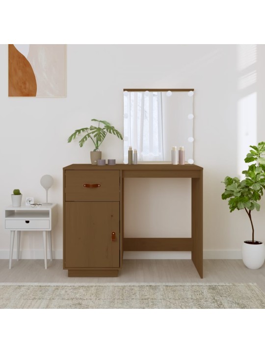 Toaletní stolek s LED medově hnědý 95x50x133,5 cm borovice