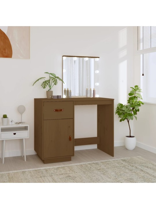 Toaletní stolek s LED medově hnědý 95x50x133,5 cm borovice