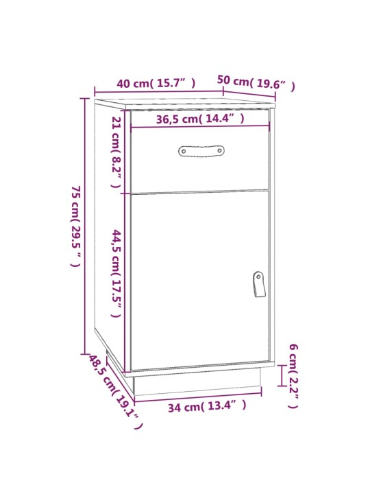 Skříňka k psacímu stolu černá 40x50x75 cm masivní borové dřevo