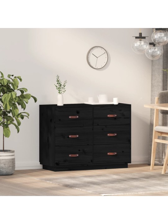 Příborník černý 100 x 40 x 75 cm masivní borové dřevo