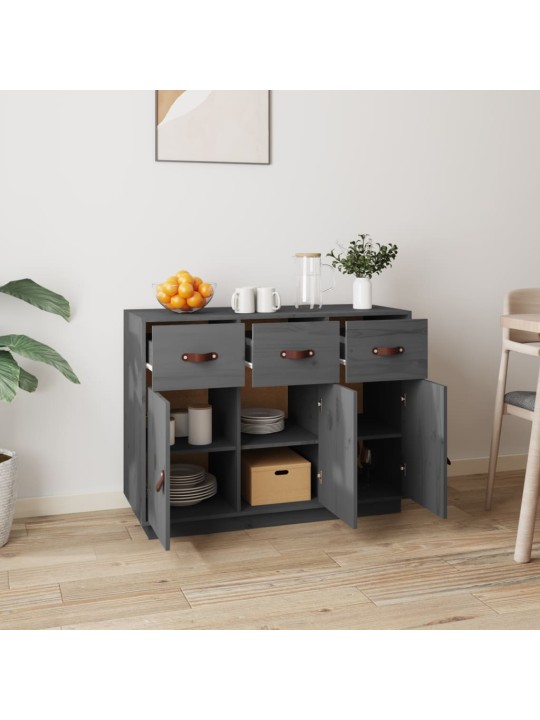 Příborník šedý 100 x 40 x 75 cm masivní borové dřevo