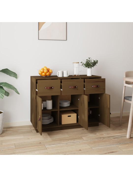 Příborník medově hnědý 100 x 40 x 75 cm masivní borové dřevo