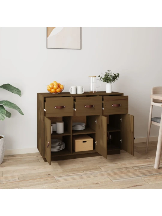 Příborník medově hnědý 100 x 40 x 75 cm masivní borové dřevo