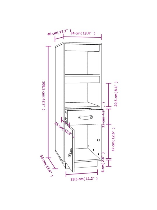 Skříň highboard šedá 34x40x108,5 cm masivní borové dřevo