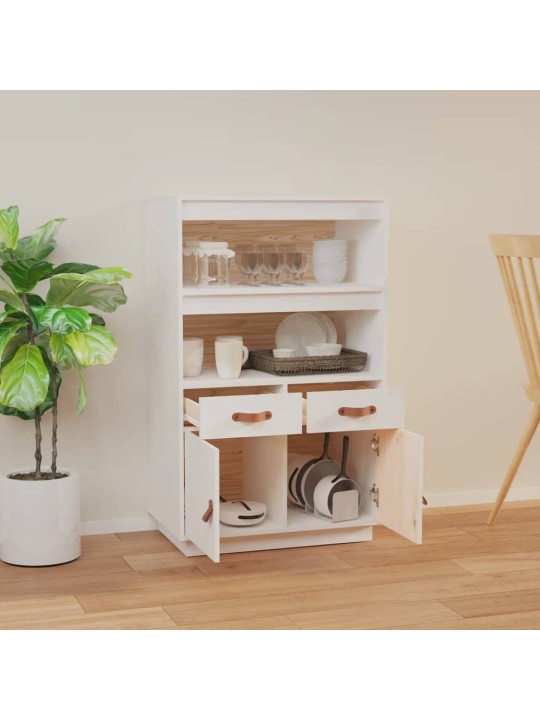 Skříň highboard bílá 67 x 40 x 108,5 cm masivní borové dřevo