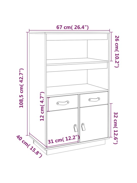 Skříň highboard šedá 67 x 40 x 108,5 cm masivní borové dřevo