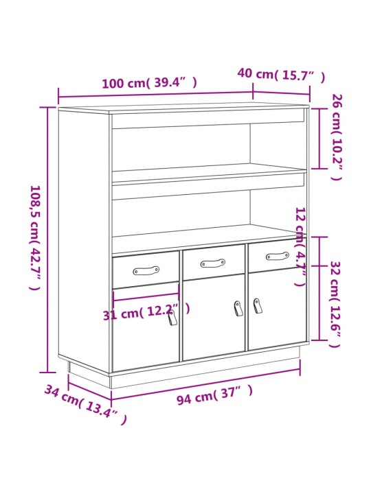 Skříň highboard bílá 100 x 40 x 108,5 cm masivní borové dřevo