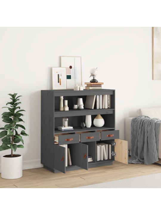 Skříň highboard šedá 100x40x108,5 cm masivní borové dřevo