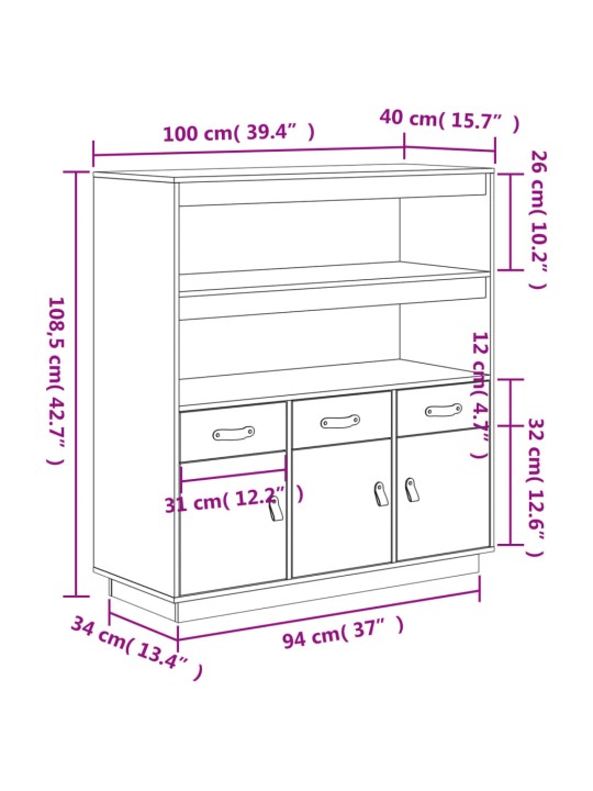 Skříň highboard šedá 100x40x108,5 cm masivní borové dřevo