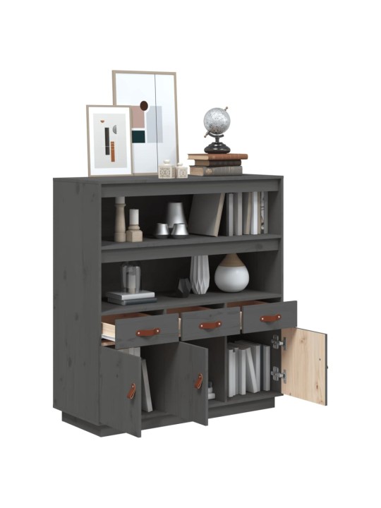 Skříň highboard šedá 100x40x108,5 cm masivní borové dřevo
