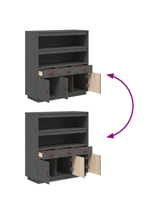 Skříň highboard šedá 100x40x108,5 cm masivní borové dřevo