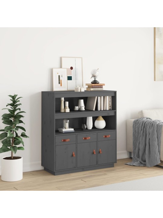 Skříň highboard šedá 100x40x108,5 cm masivní borové dřevo