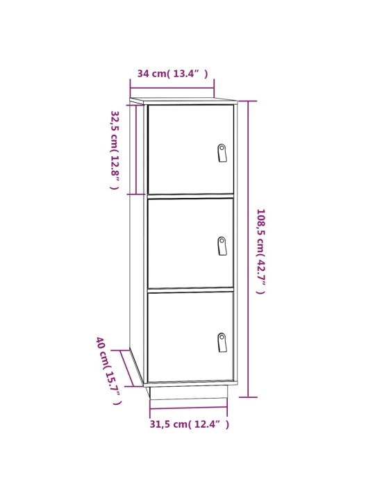 Skříň highboard šedá 34x40x108,5 cm masivní borové dřevo