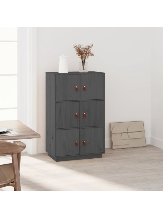 Skříň highboard šedá 67 x 40 x 108,5 cm masivní borové dřevo