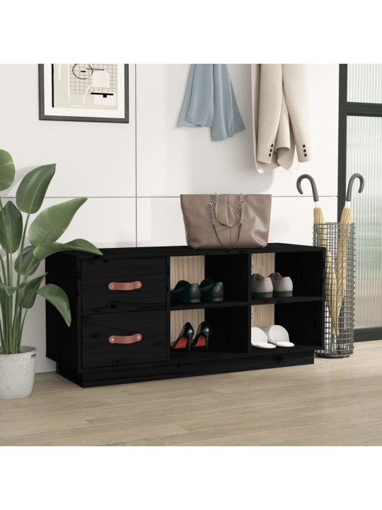 Lavice s botníkem černá 100 x 34 x 45 cm masivní borové dřevo