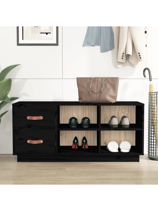 Lavice s botníkem černá 100 x 34 x 45 cm masivní borové dřevo