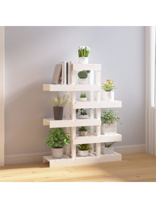 Stojan na rostliny bílý 85 x 25 x 109,5 cm masivní borové dřevo