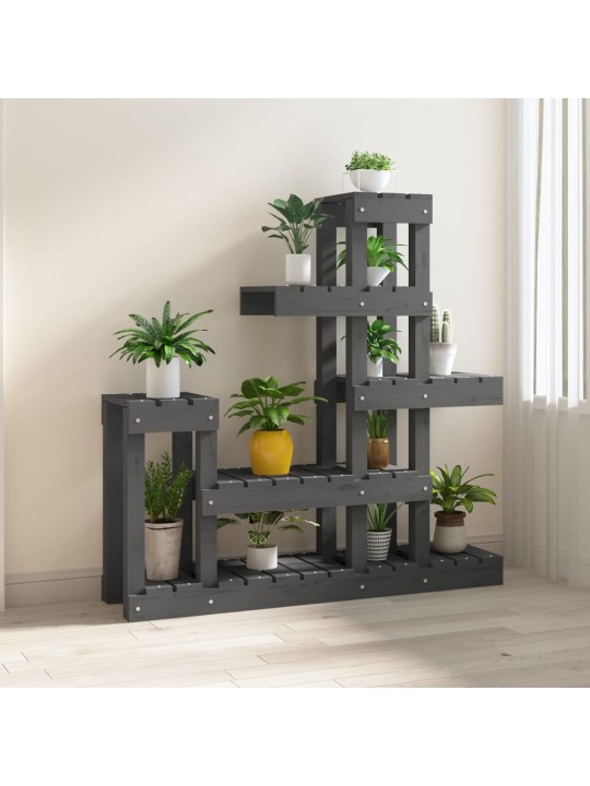 Stojan na rostliny šedý 92 x 25 x 97 cm masivní borové dřevo