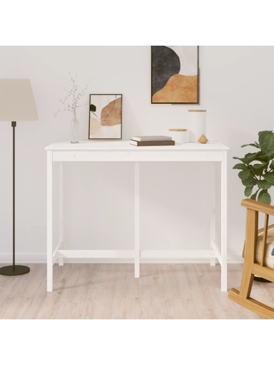 Barový stolek bílý 140 x 80 x 110 cm masivní borové dřevo