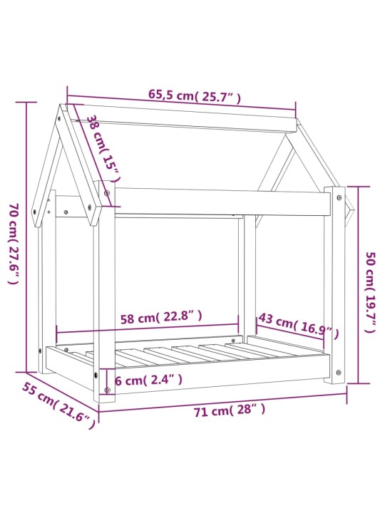 Pelíšek pro psy šedý 71 x 55 x 70 cm masivní borovice