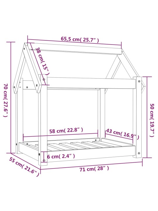 Pelíšek pro psy černý 71x55x70 cm masivní borovice