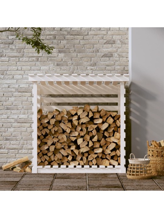Stojan na dřevo bílý 108 x 73 x 108 cm masivní borovice