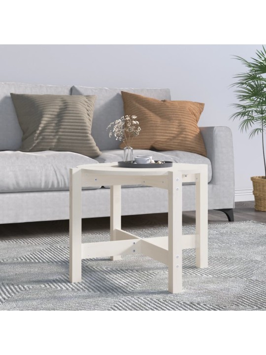 Konferenční stolek bílý Ø 62,5 x 45 cm masivní borové dřevo