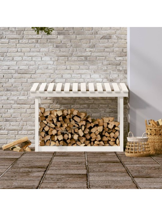Stojan na dřevo bílý 108x64,5x78 cm masivní borovice