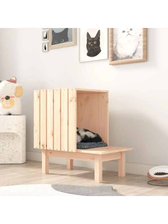 Domeček pro kočky 60 x 36 x 60 cm masivní borové dřevo