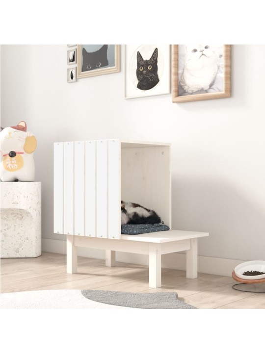 Domeček pro kočky bílá 60 x 36 x 60 cm masivní borové dřevo