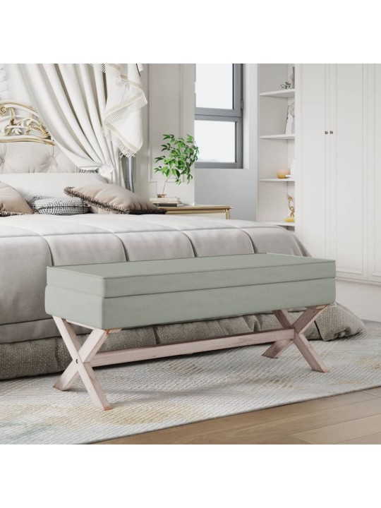 Stolička s úložným prostorem světle šedá 110x45x49 cm samet