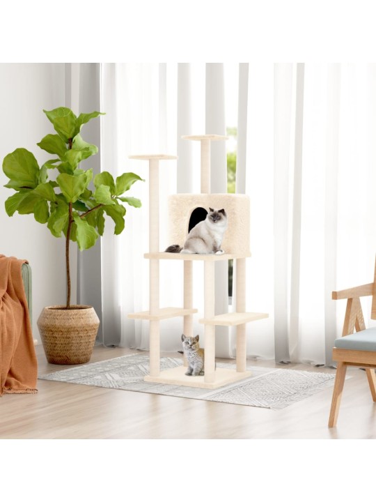 Škrabadlo pro kočky se sisalovými sloupky krémové 144,5 cm