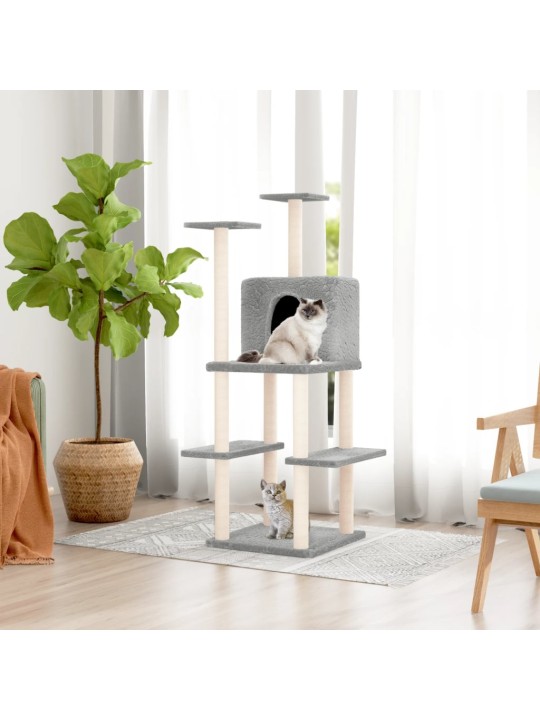 Škrabadlo pro kočky se sisalovými sloupky světle šedé 144,5 cm