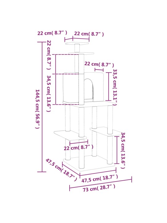 Škrabadlo pro kočky se sisalovými sloupky tmavě šedé 144,5 cm