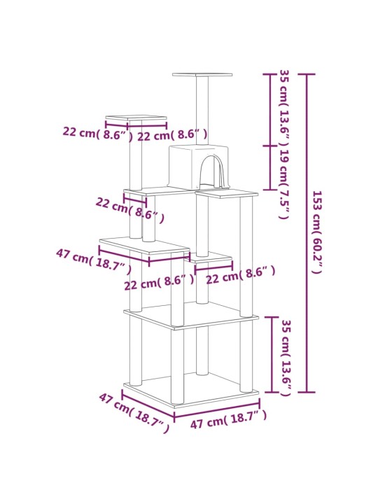 Škrabadlo pro kočky se sisalovými sloupky světle šedé 153 cm