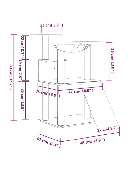 Škrabadlo pro kočky se sisalovými sloupky světle šedé 83 cm