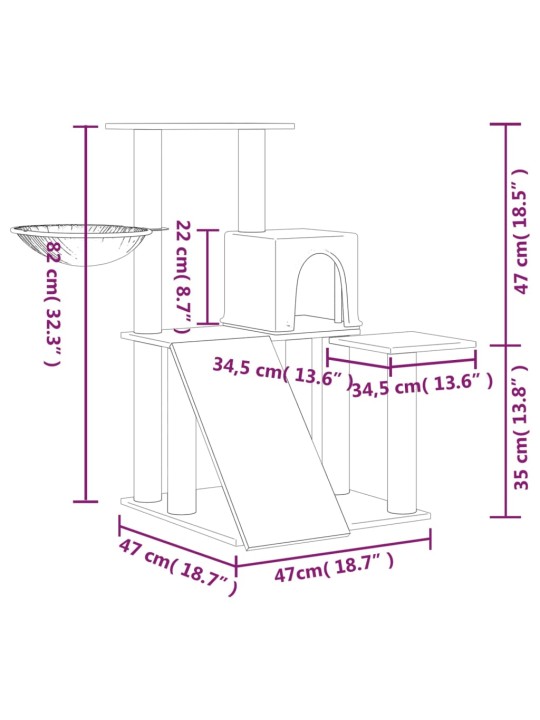 Škrabadlo pro kočky se sisalovými sloupky tmavě šedé 82 cm