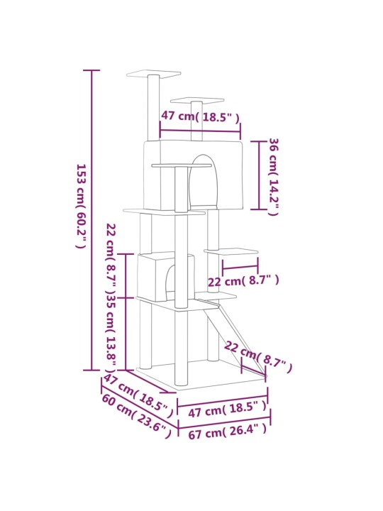 Škrabadlo pro kočky se sisalovými sloupky krémové 153 cm