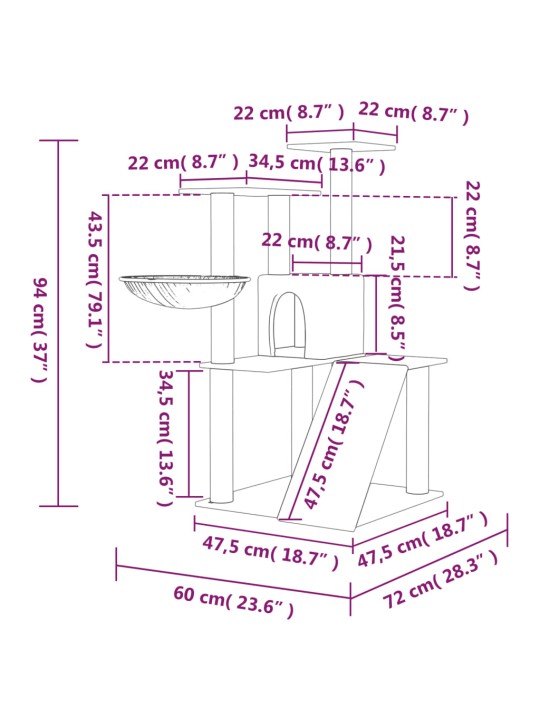Škrabadlo pro kočky se sisalovými sloupky krémové 94 cm