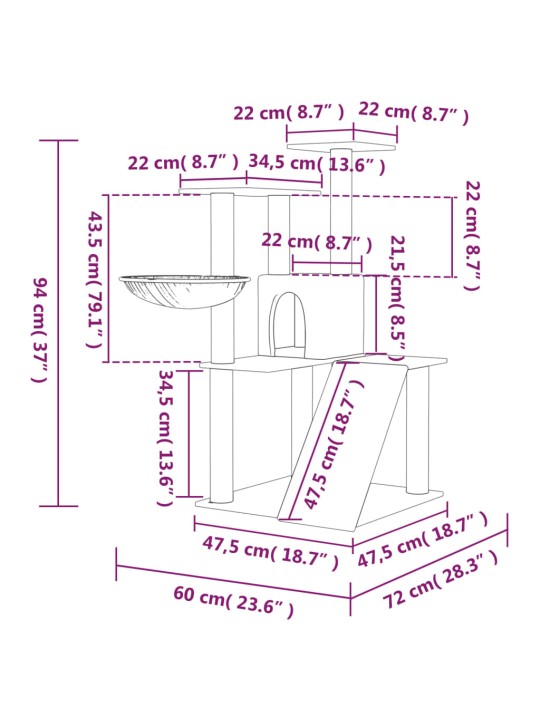 Škrabadlo pro kočky se sisalovými sloupky tmavě šedé 94 cm