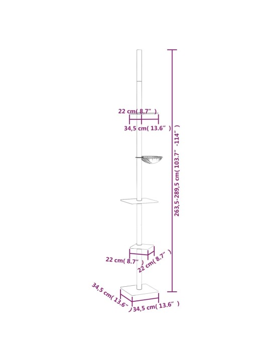 Kočičí strom ke stropu tmavě šedý 263,5–289,5 cm