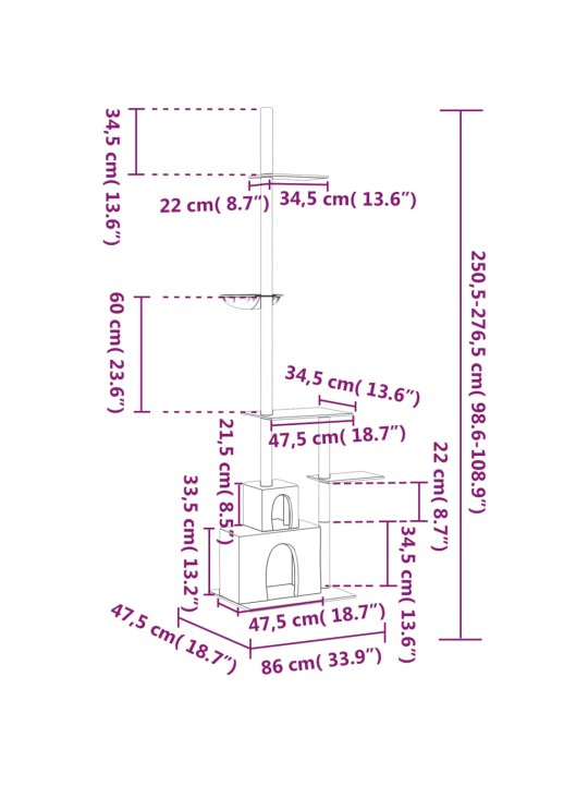 Kočičí strom ke stropu krémový 250,5–276,5 cm