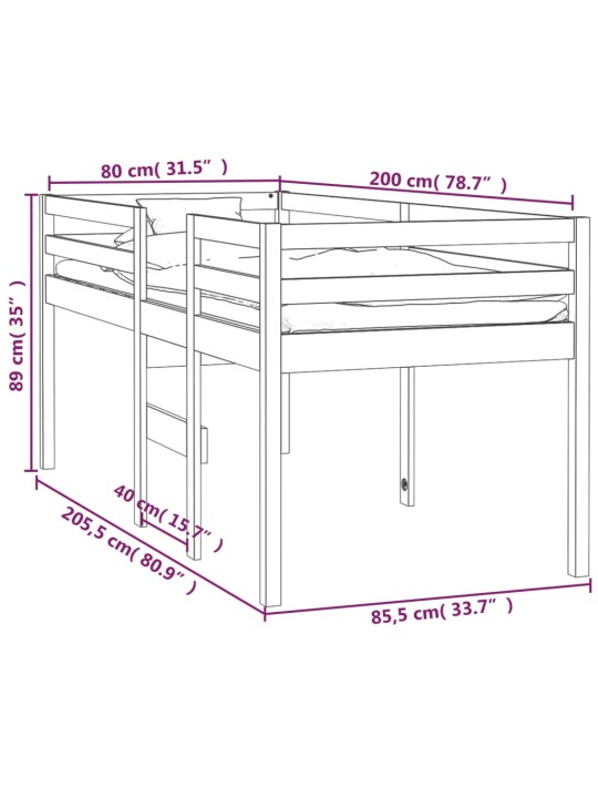 Patrová postel 80 x 200 cm masivní borové dřevo