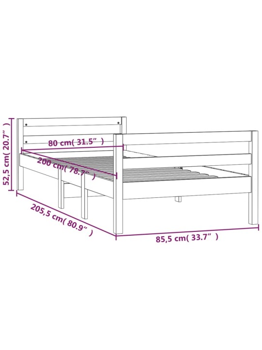 Postel bez matrace bílá 80 x 200 cm masivní borovice