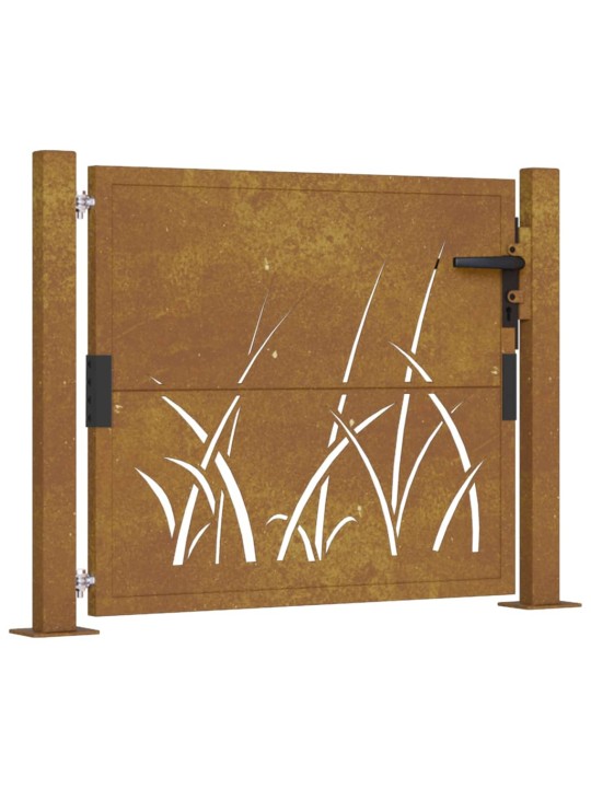 Zahradní branka 105 x 105 cm cortenová ocel Tráva