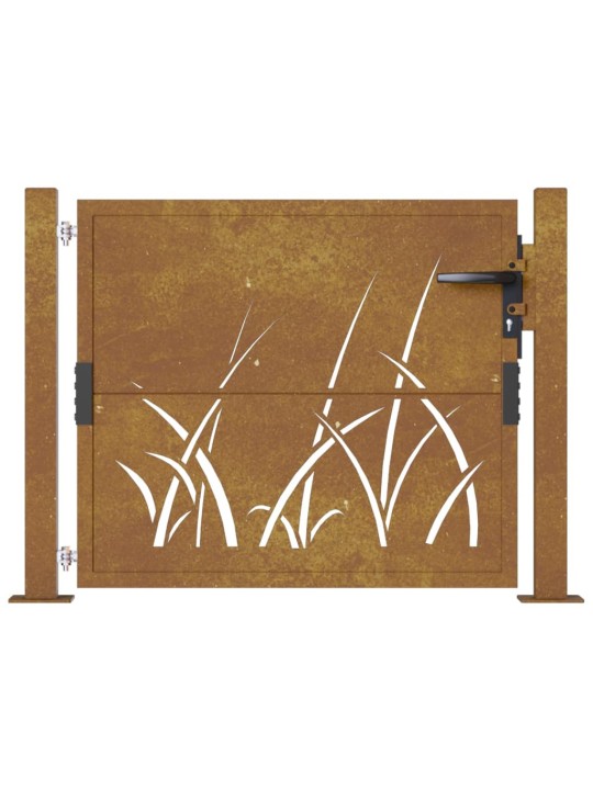 Zahradní branka 105 x 105 cm cortenová ocel Tráva
