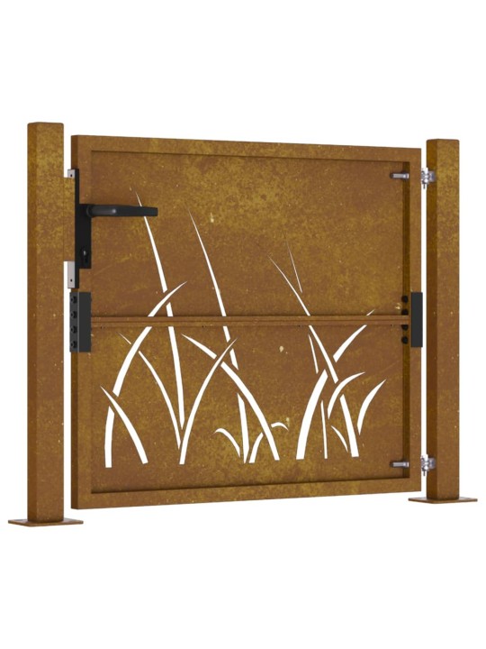 Zahradní branka 105 x 105 cm cortenová ocel Tráva