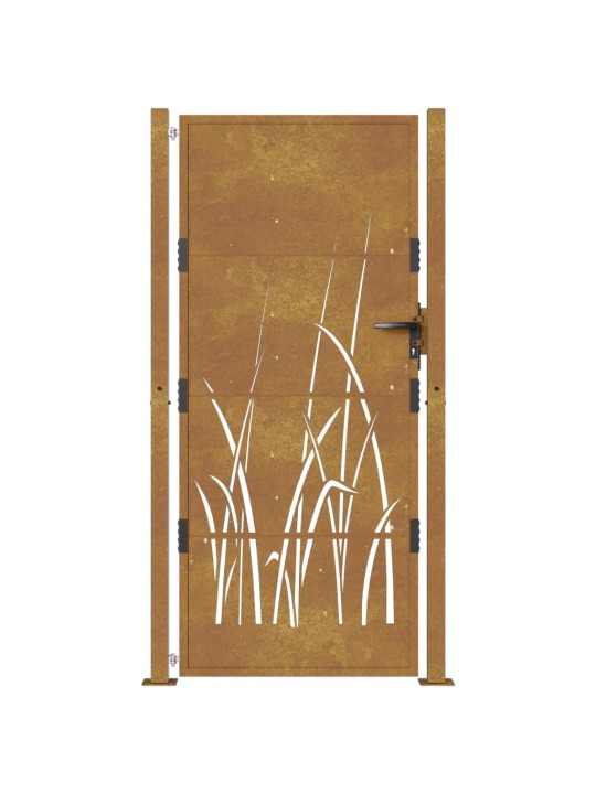 Zahradní branka 105 x 205 cm cortenová ocel Tráva
