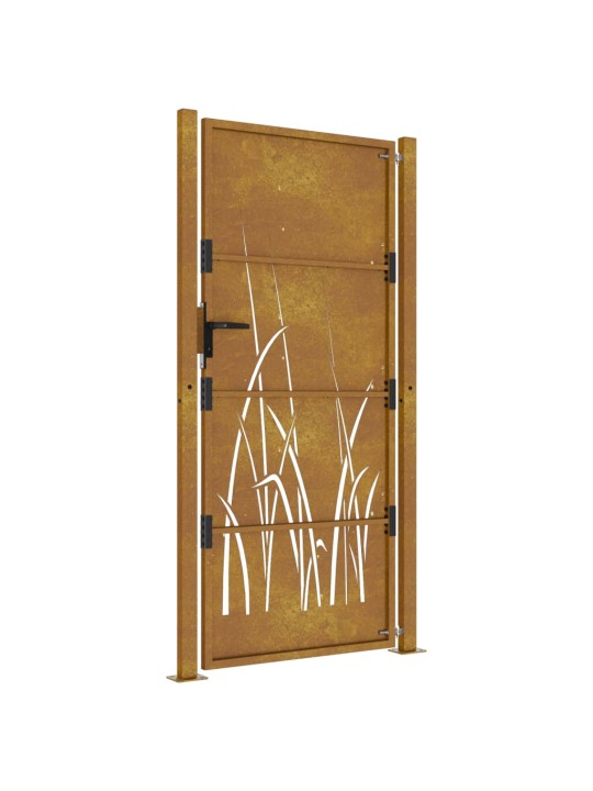 Zahradní branka 105 x 205 cm cortenová ocel Tráva
